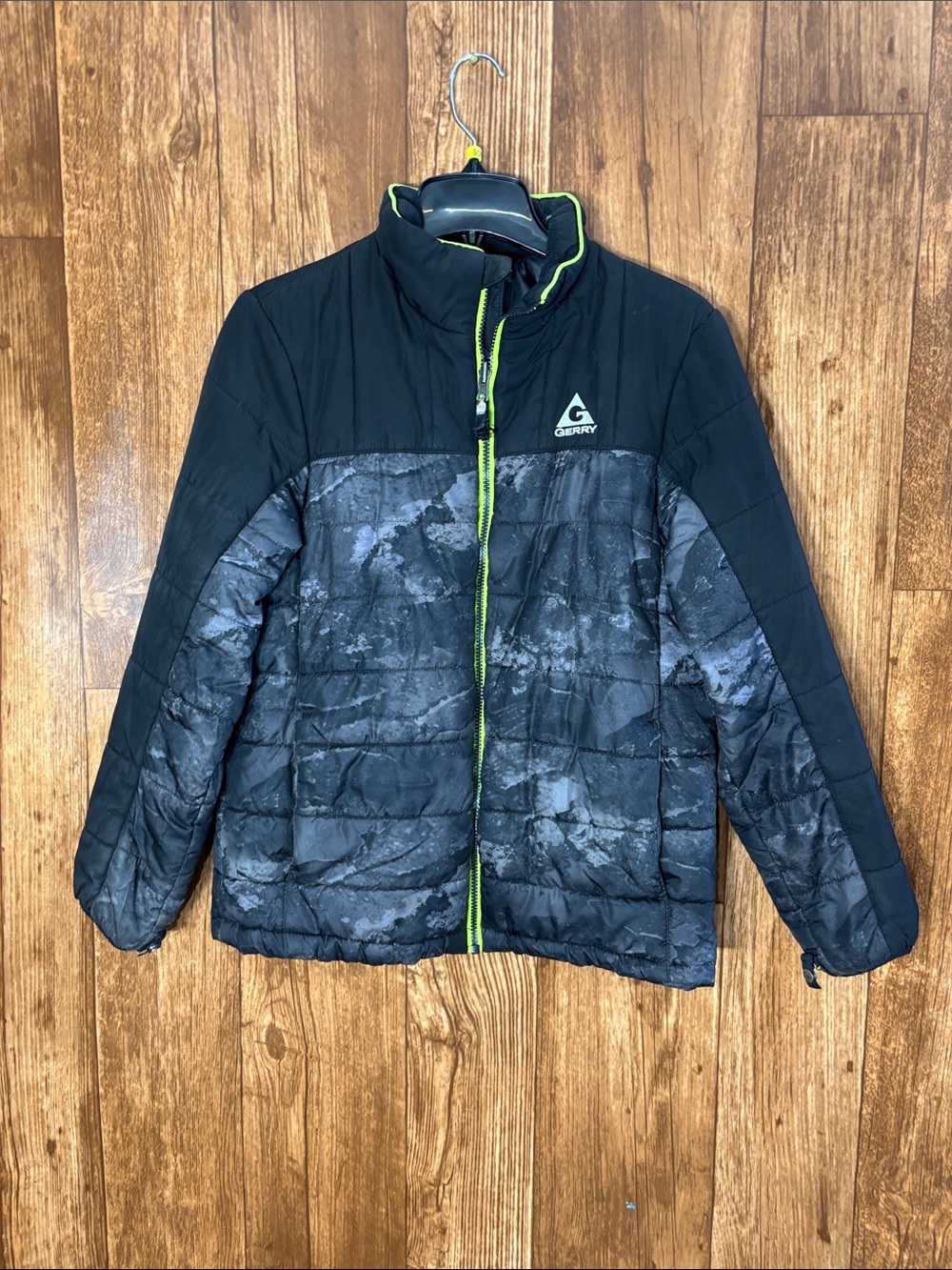 Gerry Kids Black Quilted Jacket with Neon Green Zipper